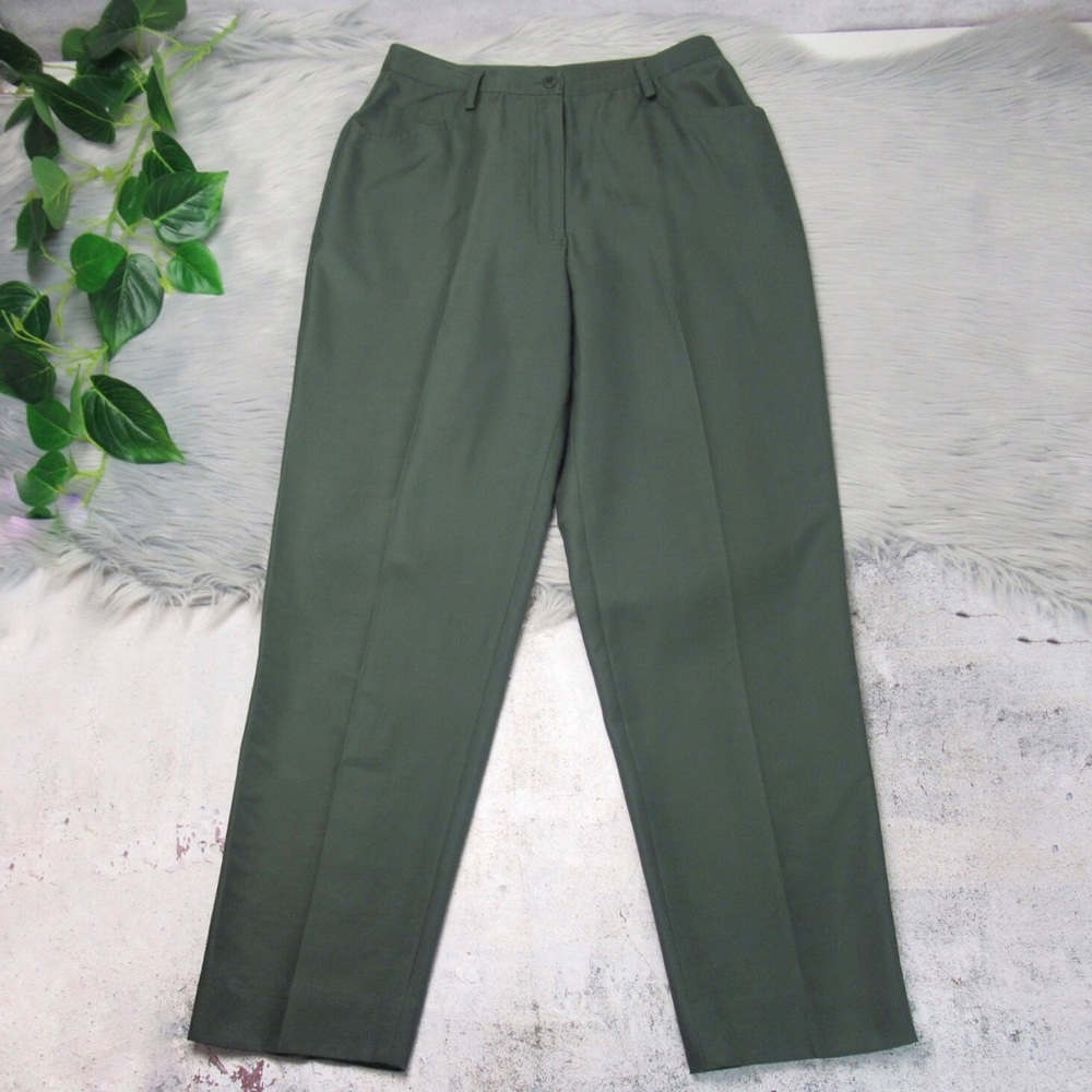 WORTH Green Silk Blend High Waisted Tapered Leg Pants Women’s Size 8P Petite